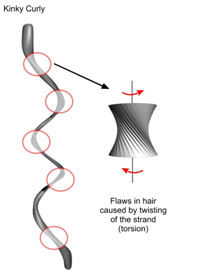 Flaws in hair caused by twisting 